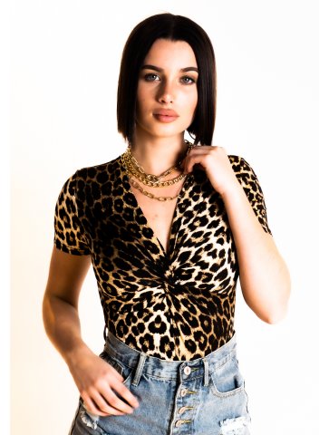 body léopard col chemiser manche courte