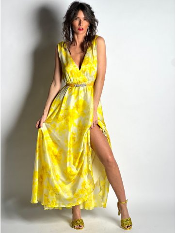 Longue robe fleurie jaune...