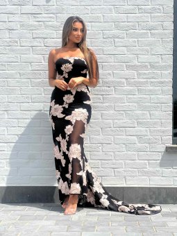 Robe butier noir fleurs