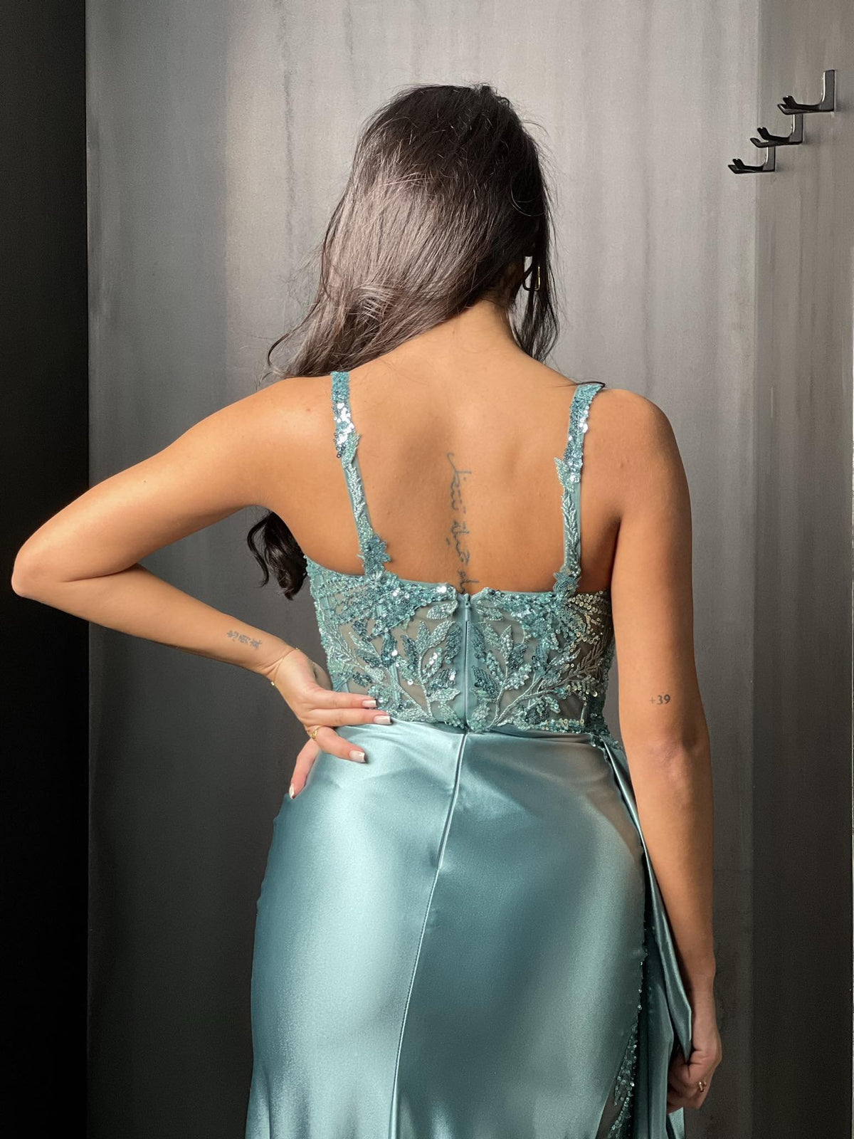 Robe de cérémonie gris bleu