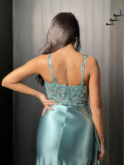 Robe de cérémonie gris bleu