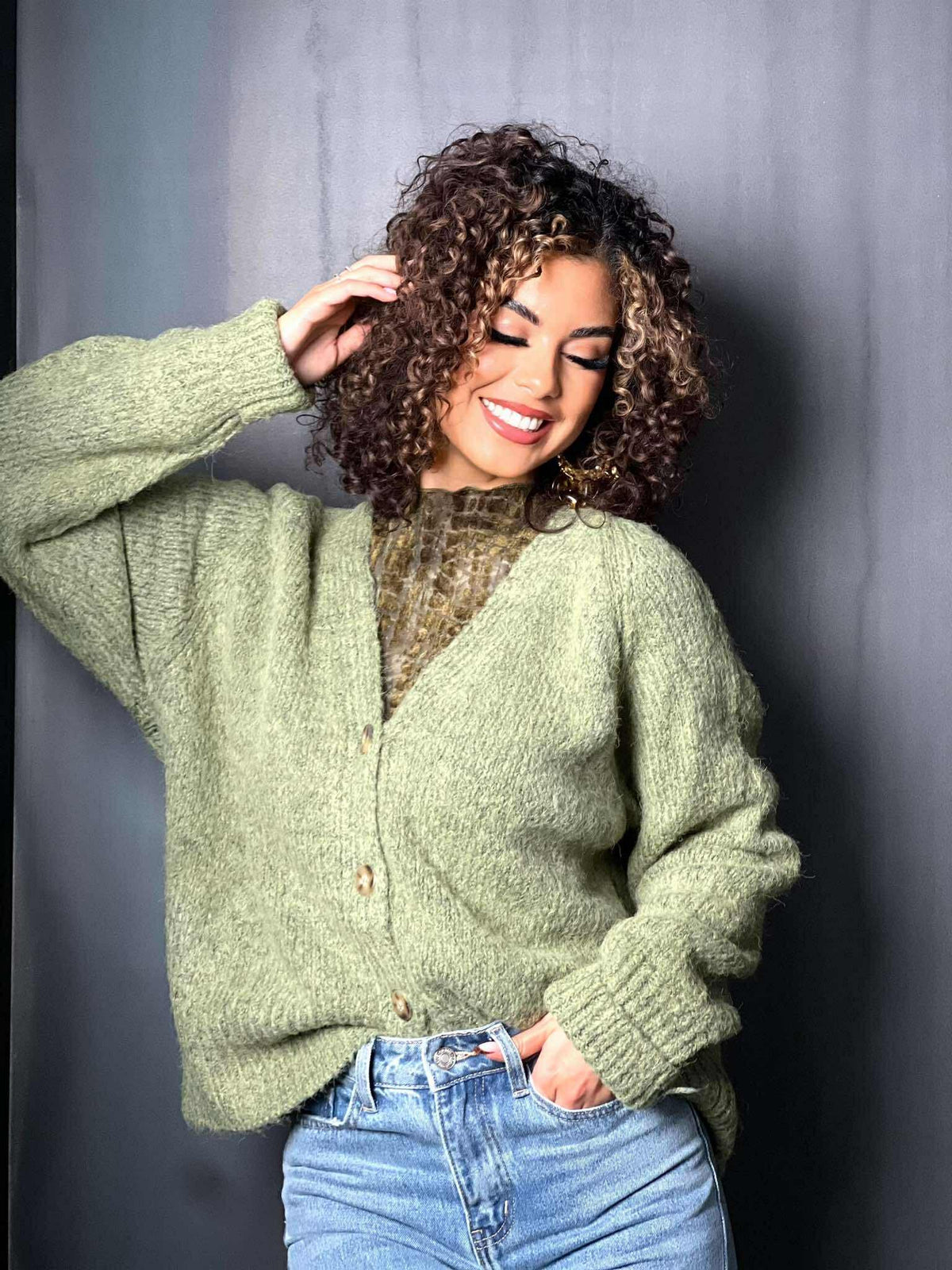 Pull gilet vert