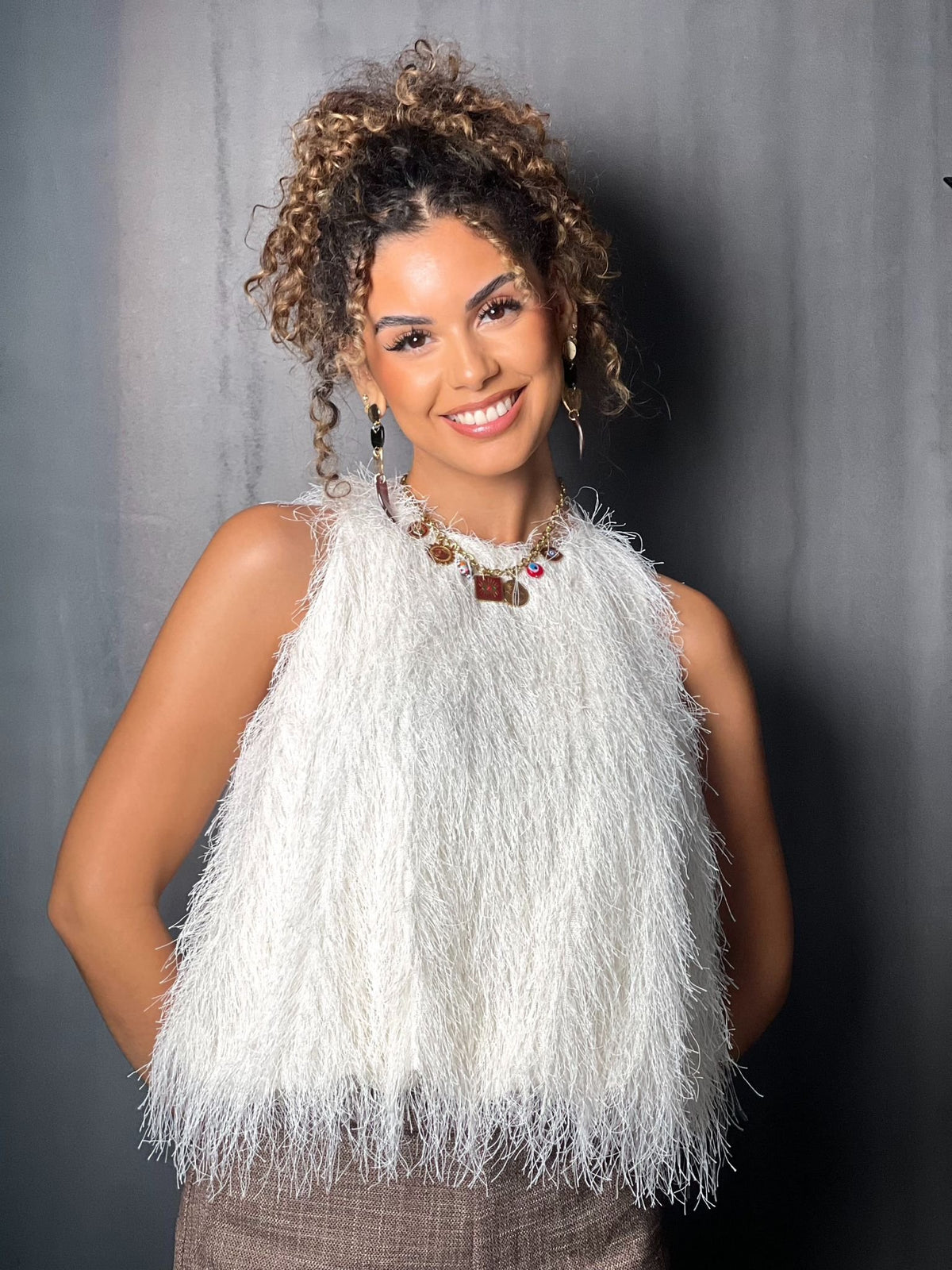 Blouse froufrou beige