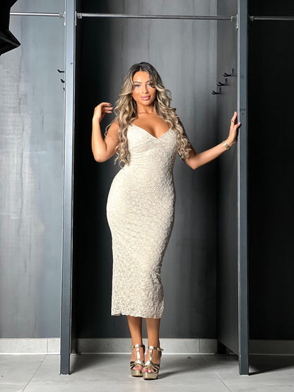 ROBE DENTELLE BEIGE #111591