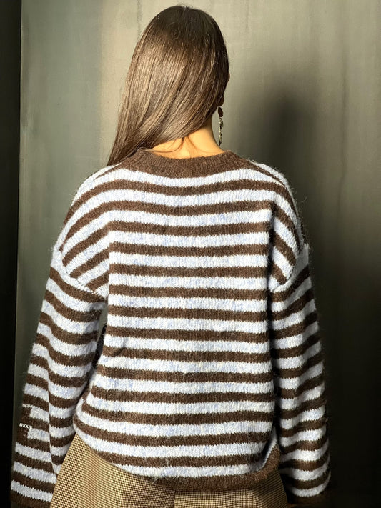 Pull lignée bleu et brun