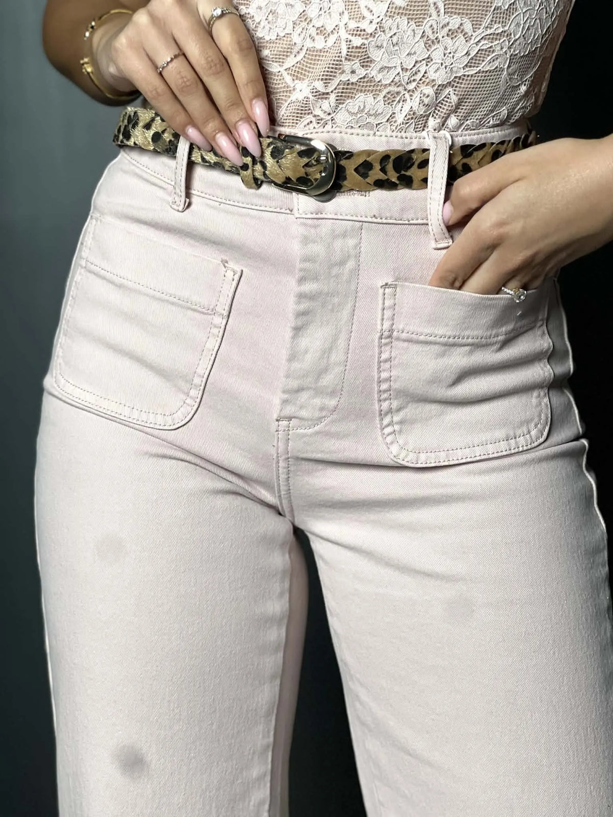 Jeans rose taille haute