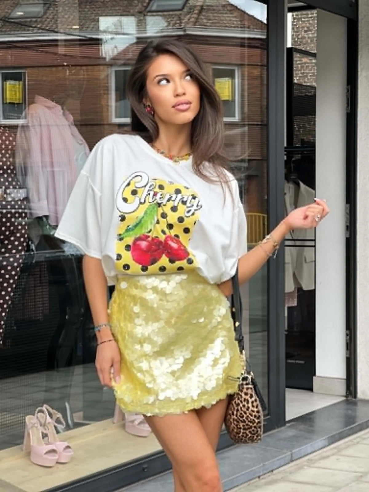 Jupe jaune à sequins