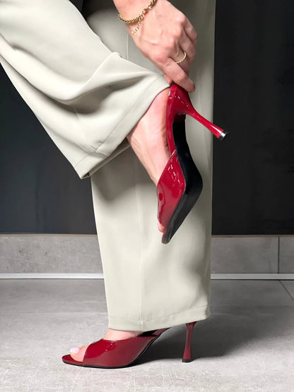 Mules vernie à talons bordeaux