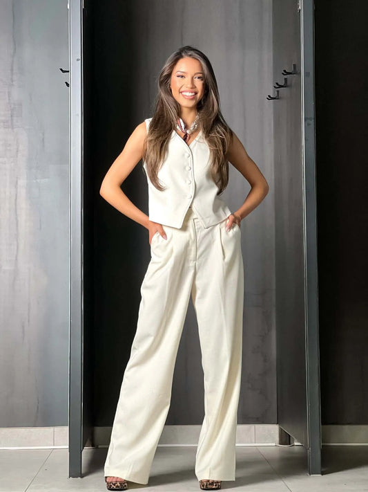 Pantalon tailleur beige