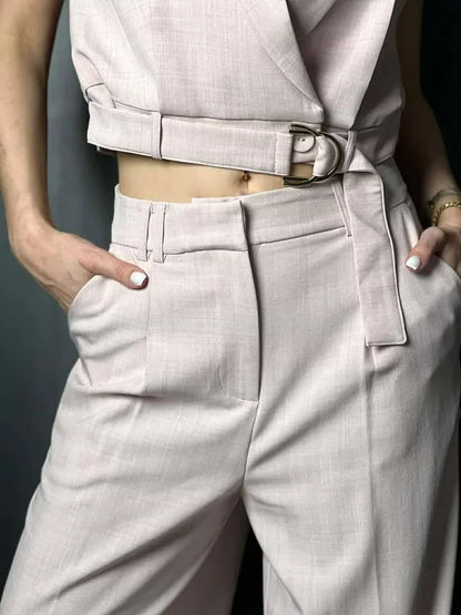 Pantalon tailleur rose