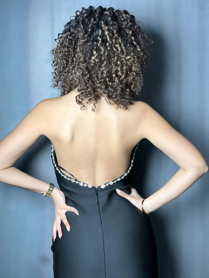 Robe bandage noir à franges