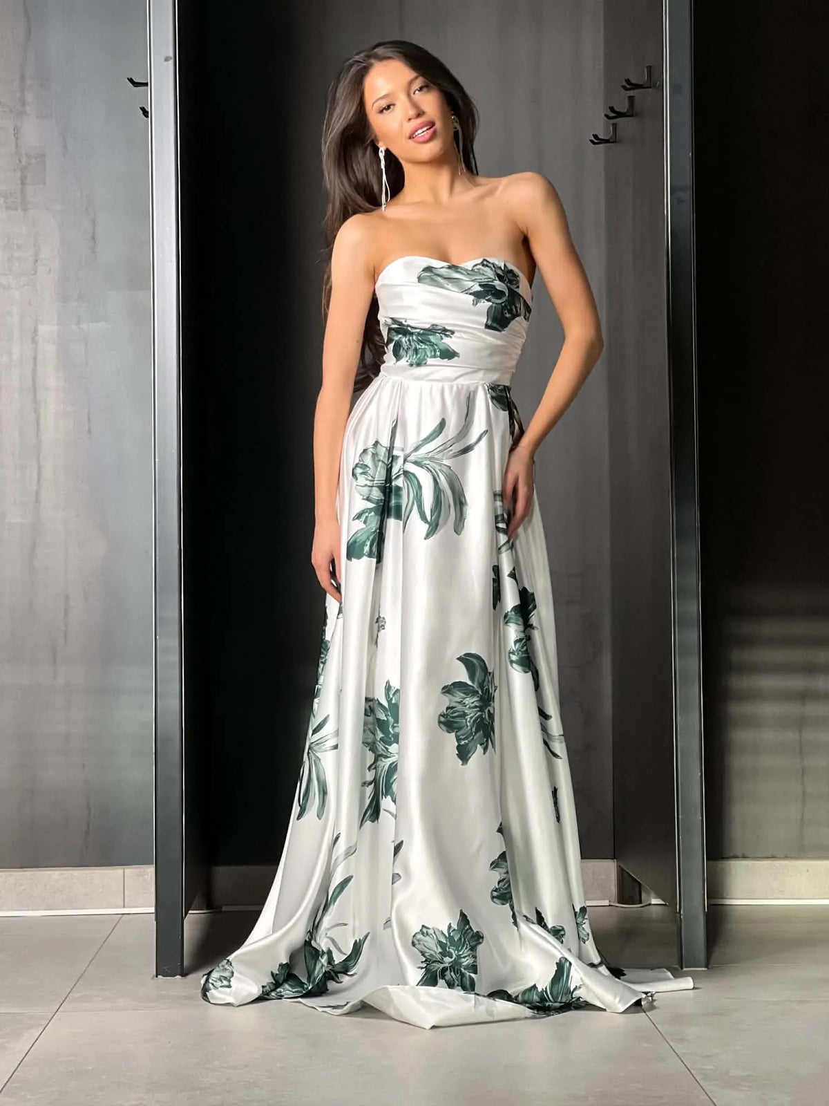 Robe de soirée feuillage vert