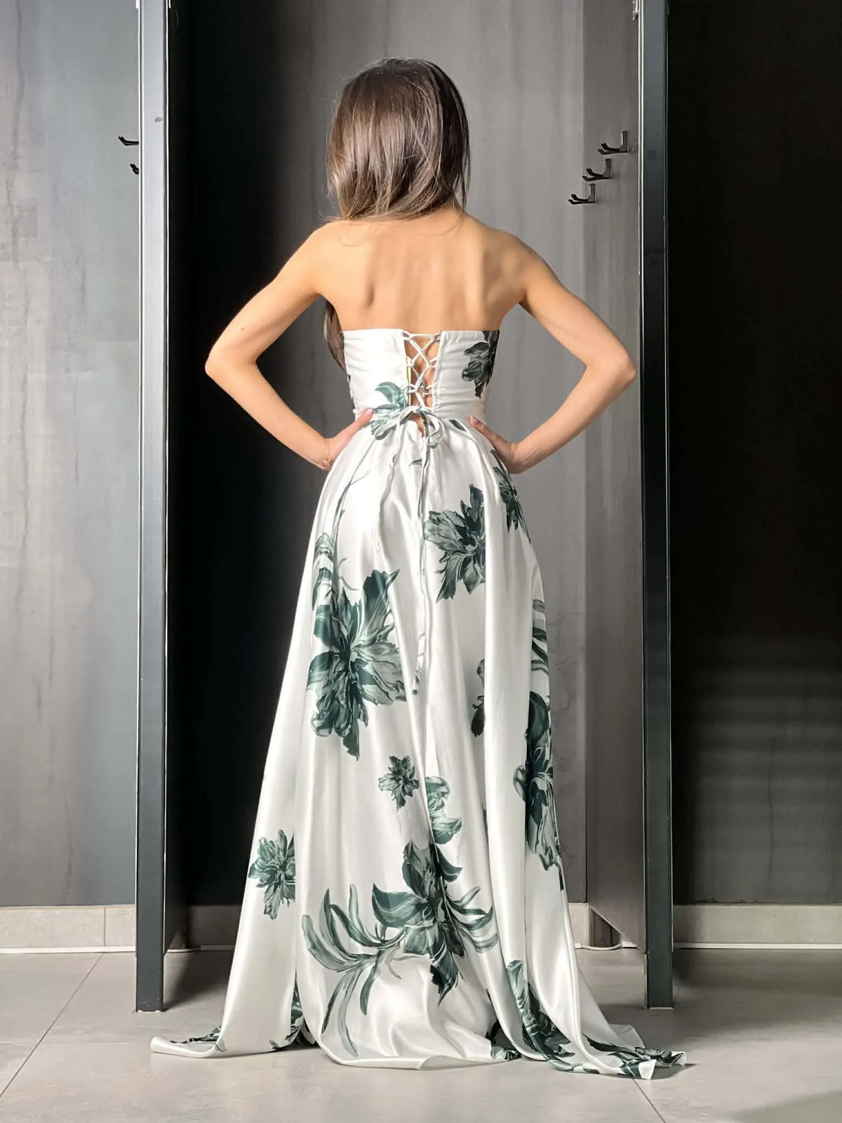 Robe de soirée feuillage vert