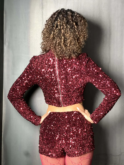 Short en sequins bordeaux