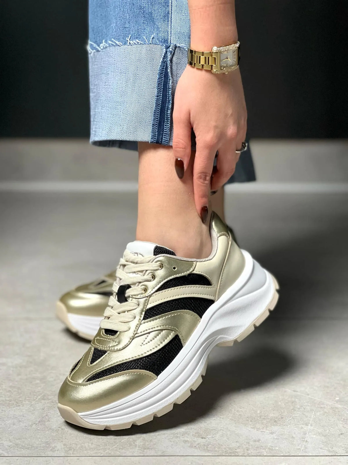 Sneaker metallic calf laethe